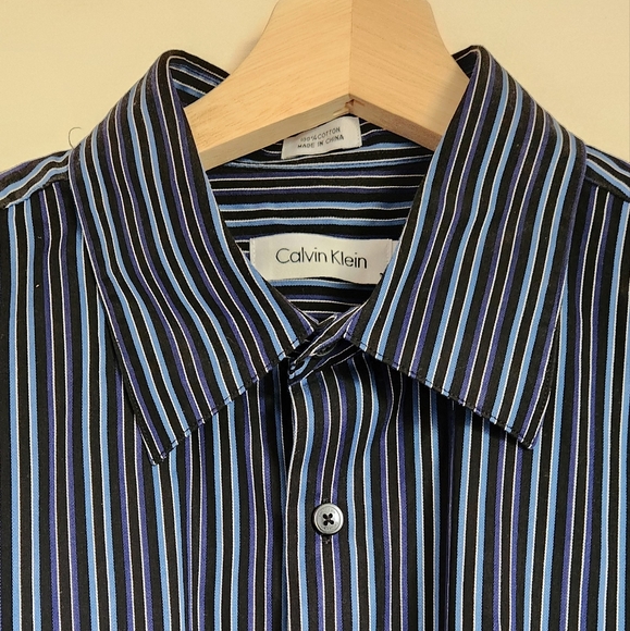 Men's Calvin Klein Striped Button Shirt Size Med - Picture 9 of 12